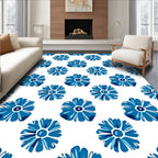 Vibrant Blue Floral Pattern Rug