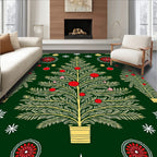 Foliage Christmas Tree Red Ornament Rug