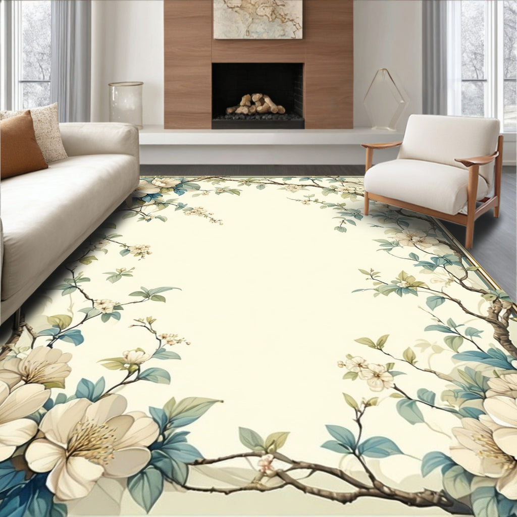 Elegant Floral Branch Cream Rug