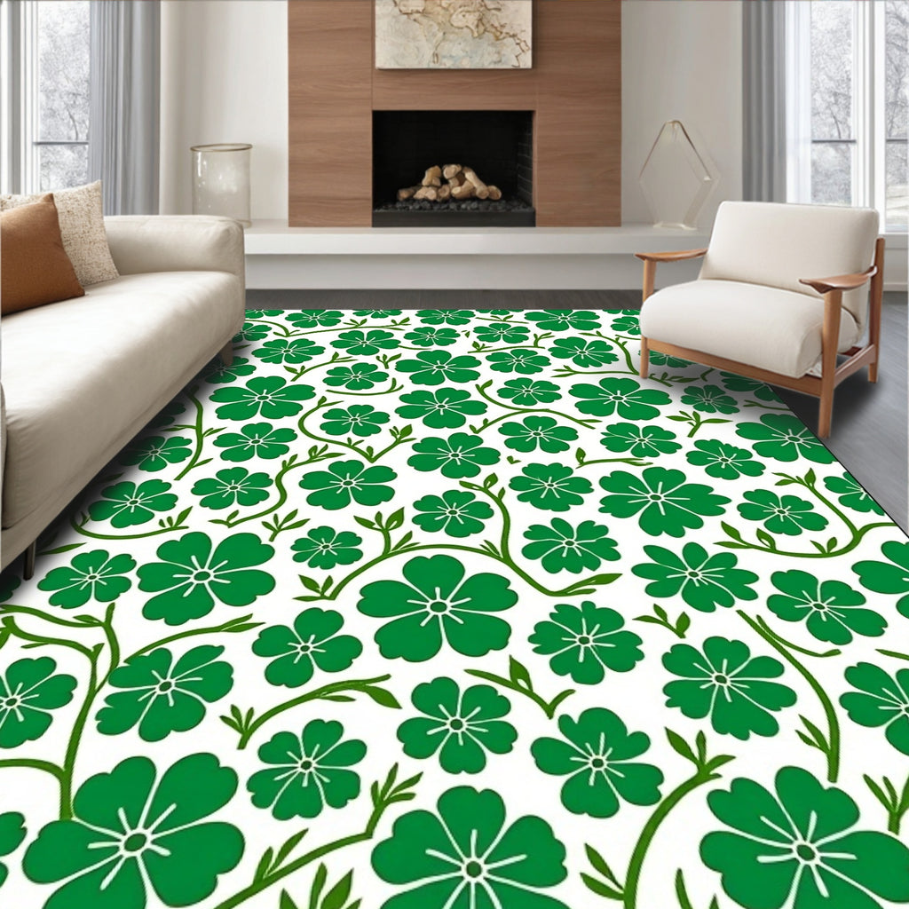 Elegant Green Floral Vine Design Rug