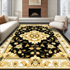Black Gold Floral Classic Border Rug
