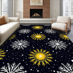 Dark Sky Golden White Snowflakes Rug