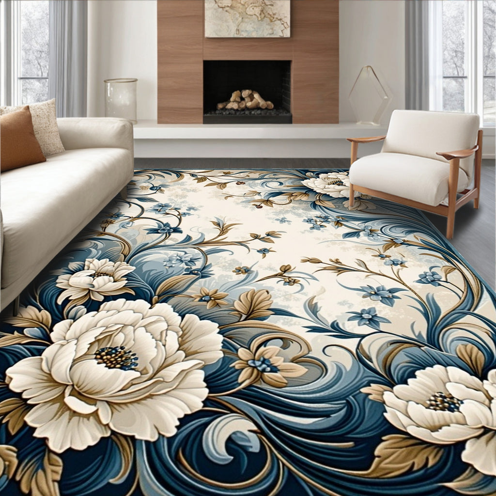 Elegant Floral Swirls Peonies Rug