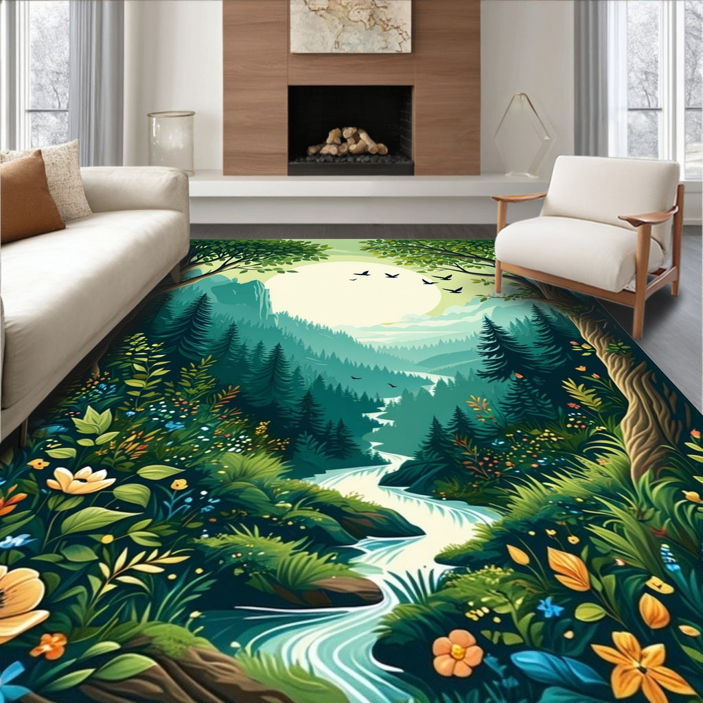 Enchanted Forest River Floral Art Rug
