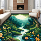 Enchanted Forest River Floral Art Rug