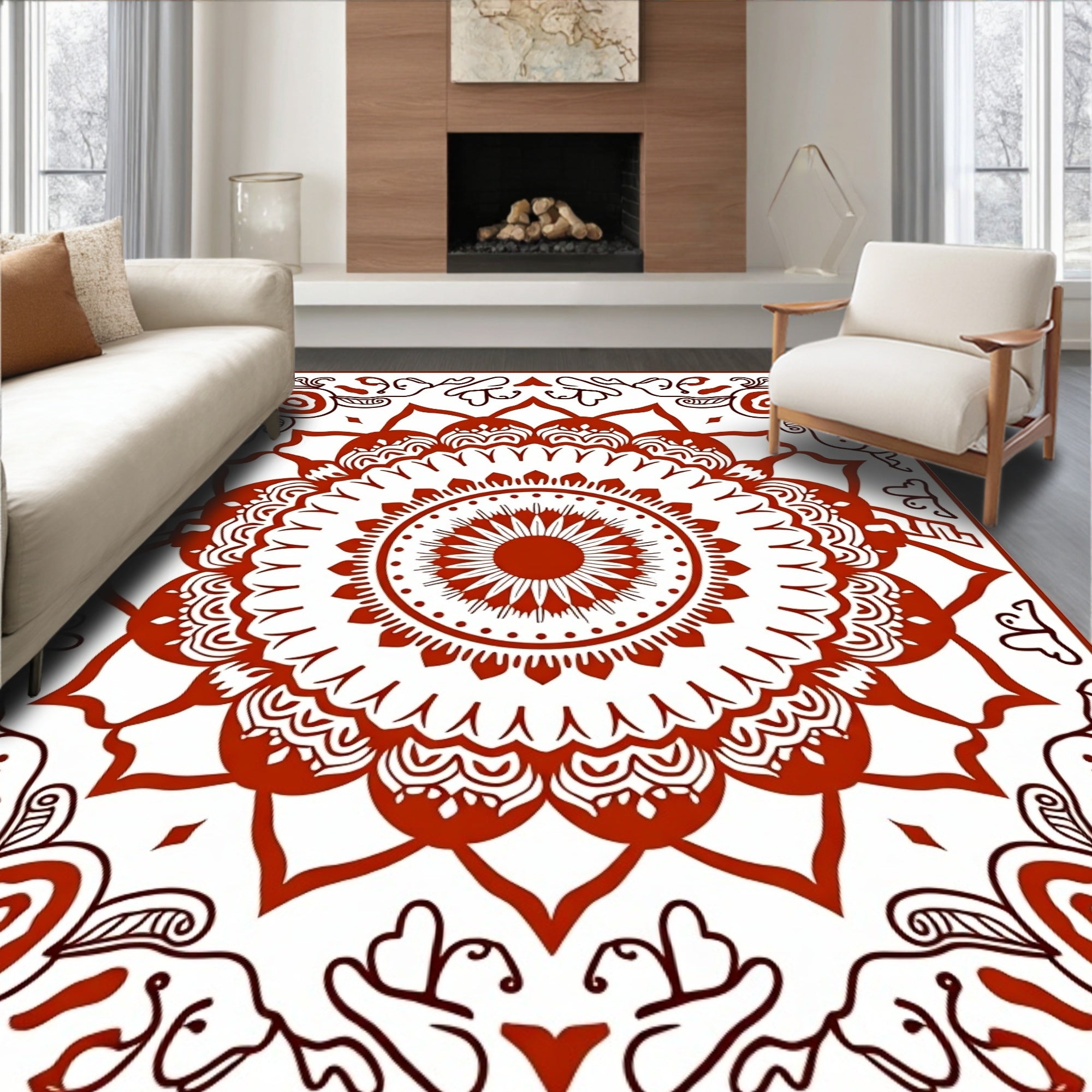 Intricate Mandala Blooming Floral Design Rug