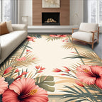 Tropical Flower and Leaf Botanical Art Rug