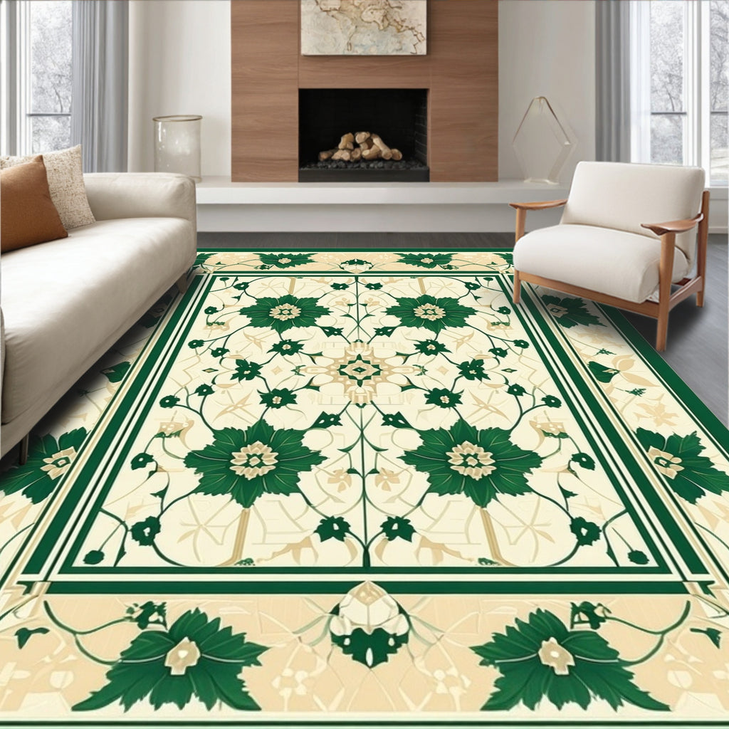 Classic Green Floral Medallion Pattern Rug