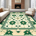 Classic Green Floral Medallion Pattern Rug