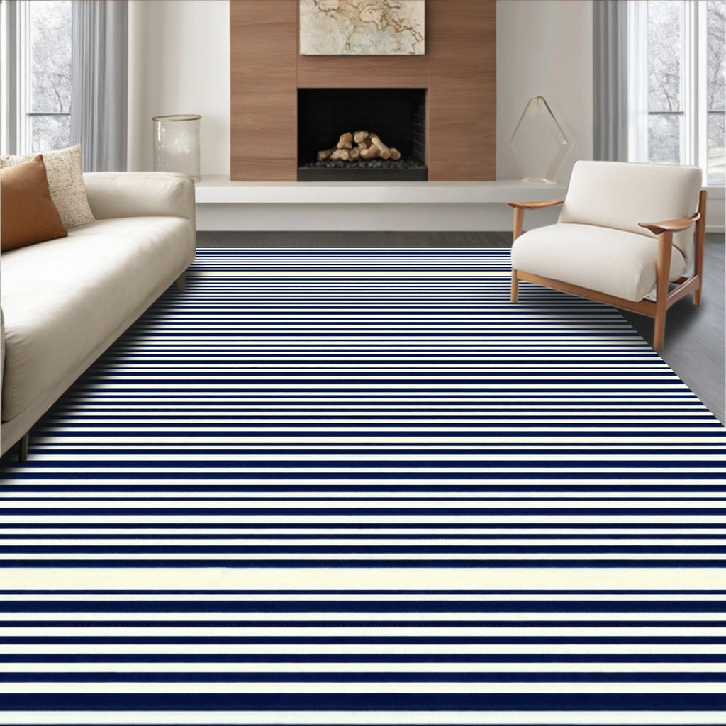 Classic Horizontal Stripe Navy Rug