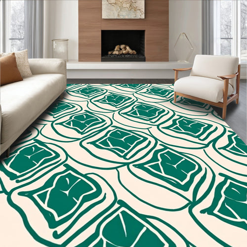 Abstract Green Leaf Patterned Rug