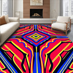 Vivid Red Blue Yellow Geometric Symmetry Rug