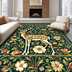 Majestic Deer Floral Meadow Pattern Rug
