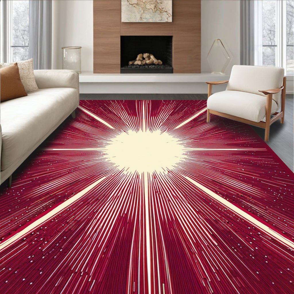 Radiant Sunburst Pattern with Starry Effect Rug