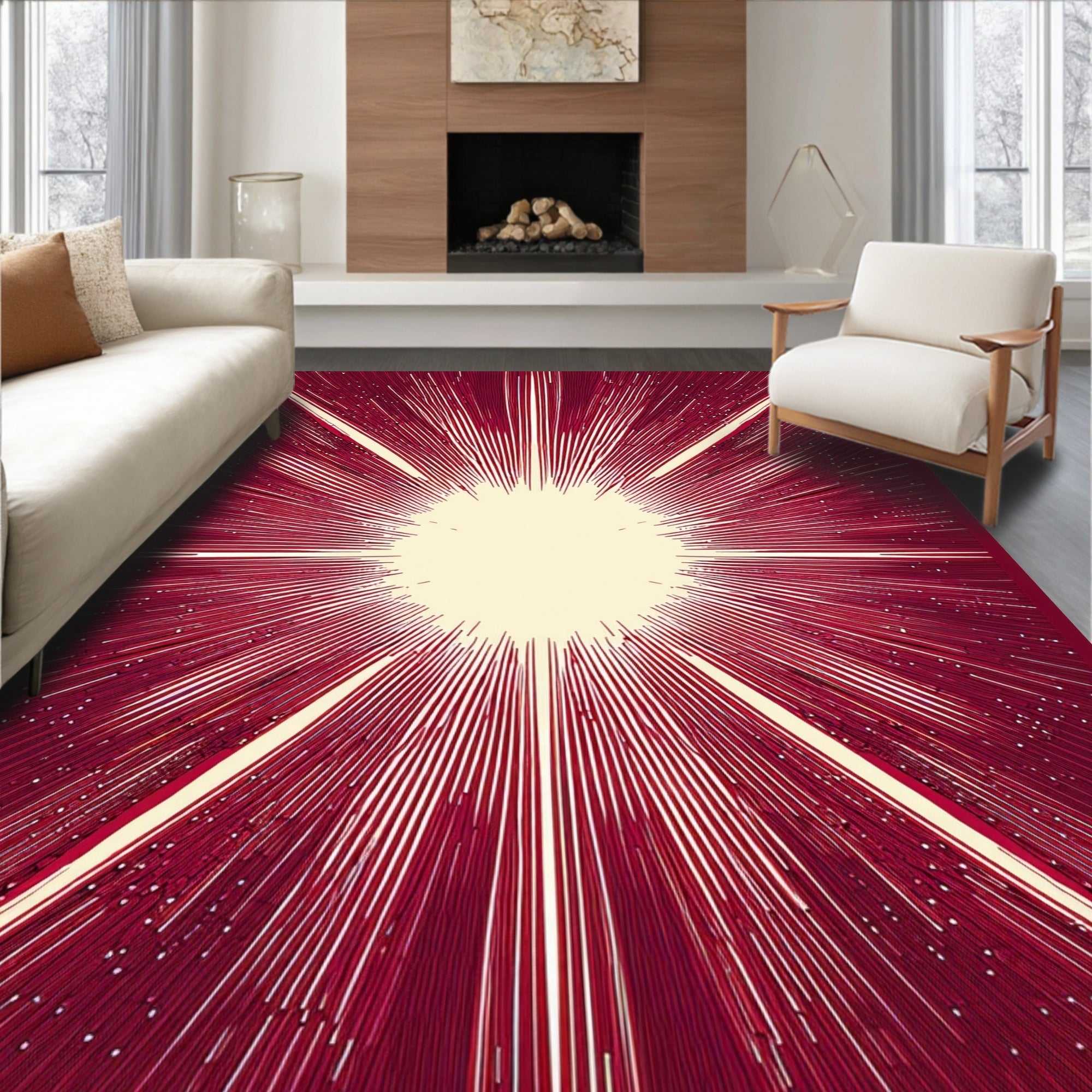 Radiant Sunburst Pattern with Starry Effect Rug