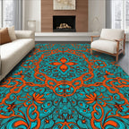 Bold Orange Teal Floral Mandala Rug