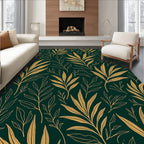 Gold Foliage On Dark Green Background Rug