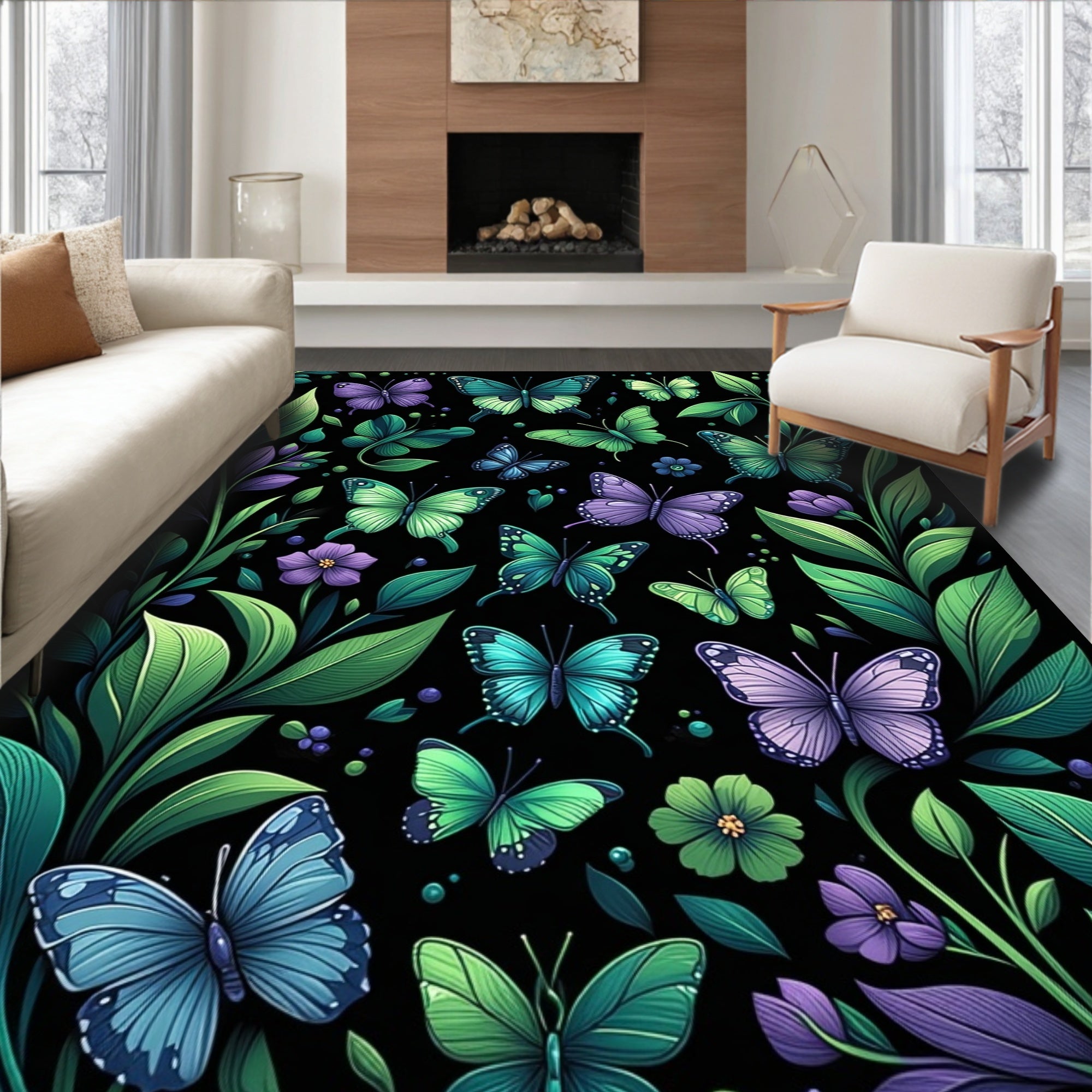 Enchanting Garden Butterflies Foliage Rug