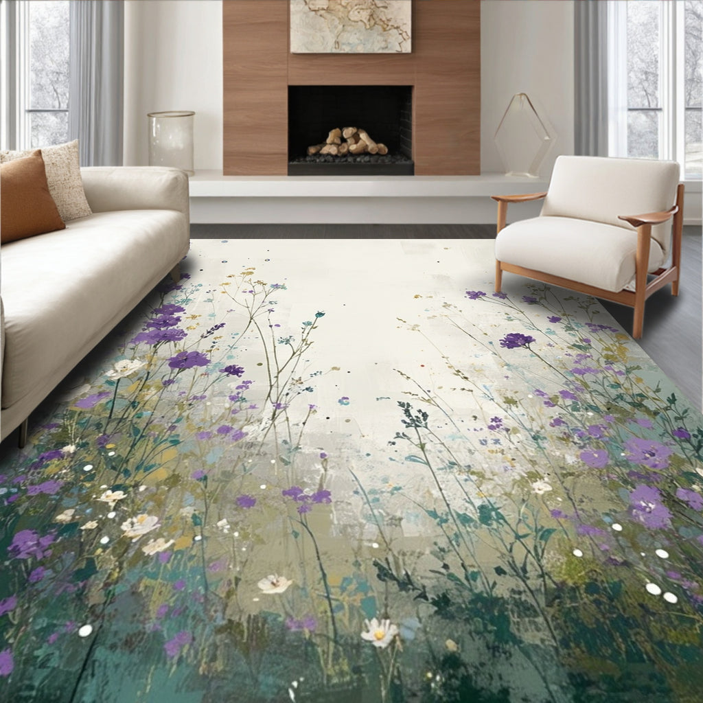 Wildflowers Watercolor Garden Design Rug