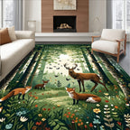 Woodland Animals In Verdant Forest Rug