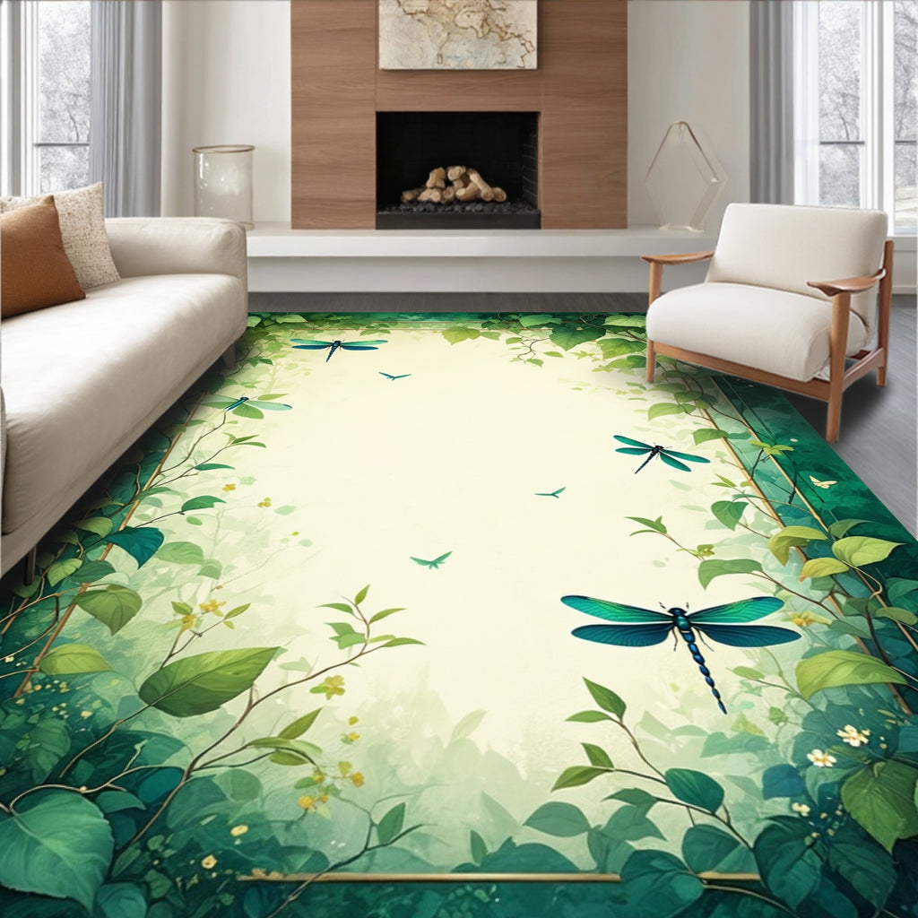 Dragonflies and Lush Greenery Nature Rug