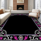Ornate Floral Border With Pink Accents Rug