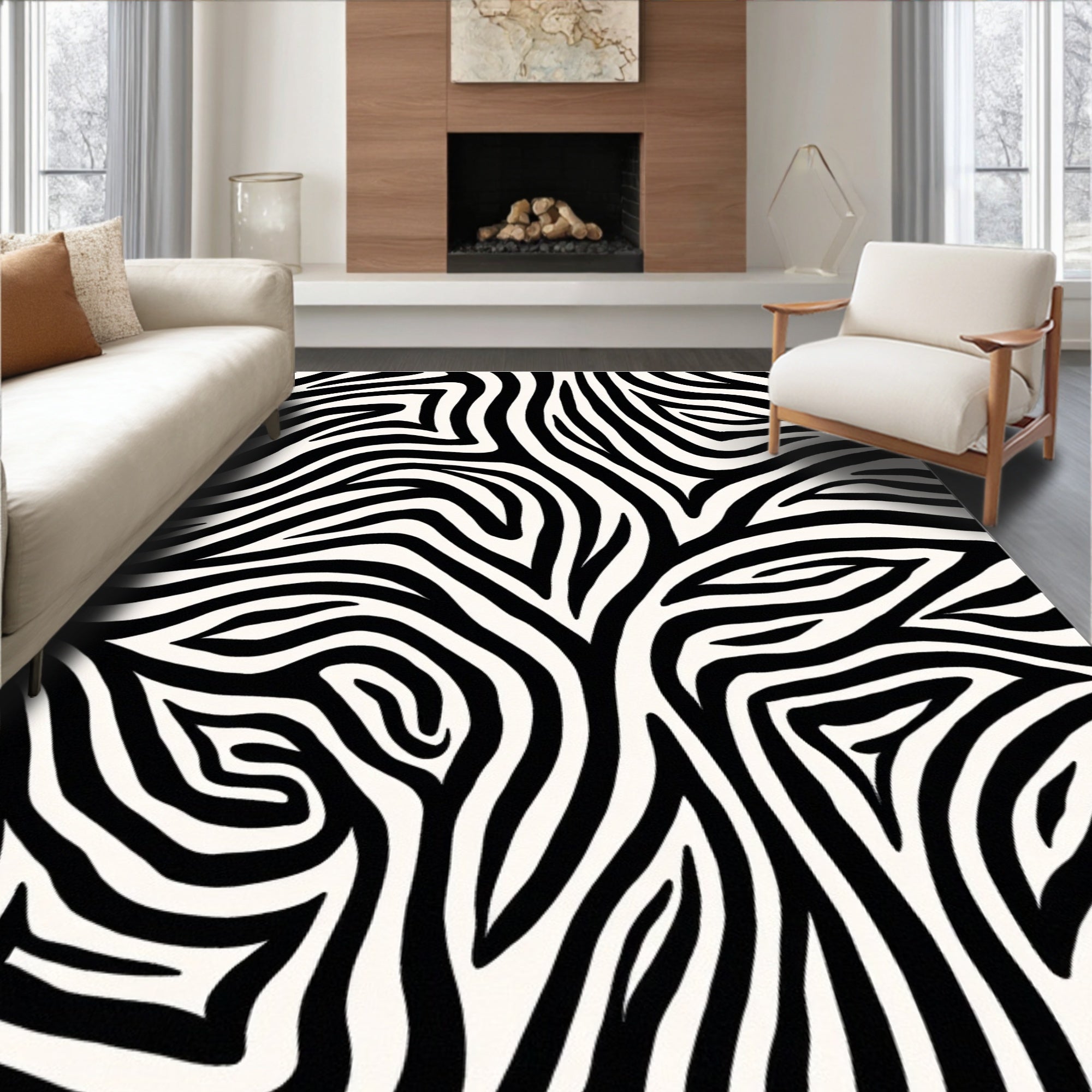 Bold Black White Animal Print Rug