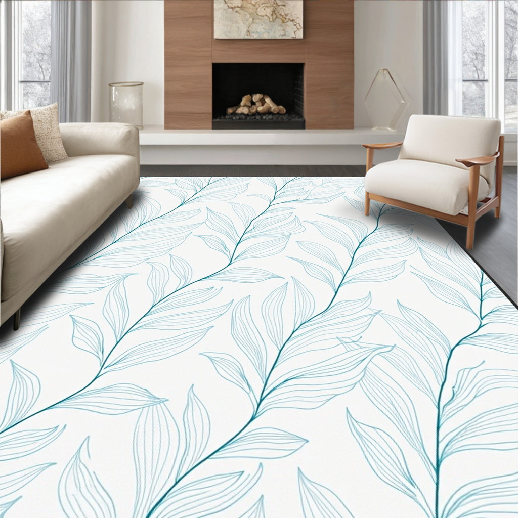 Teal Leaf Branch Pattern Design Rug
