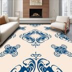 Classic Blue Damask Floral Pattern Rug