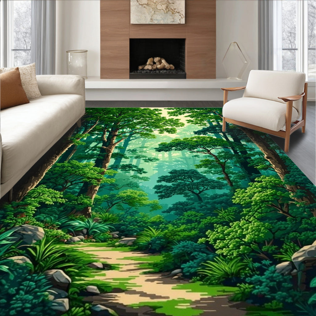 Lush Forest Woodland Path Rug