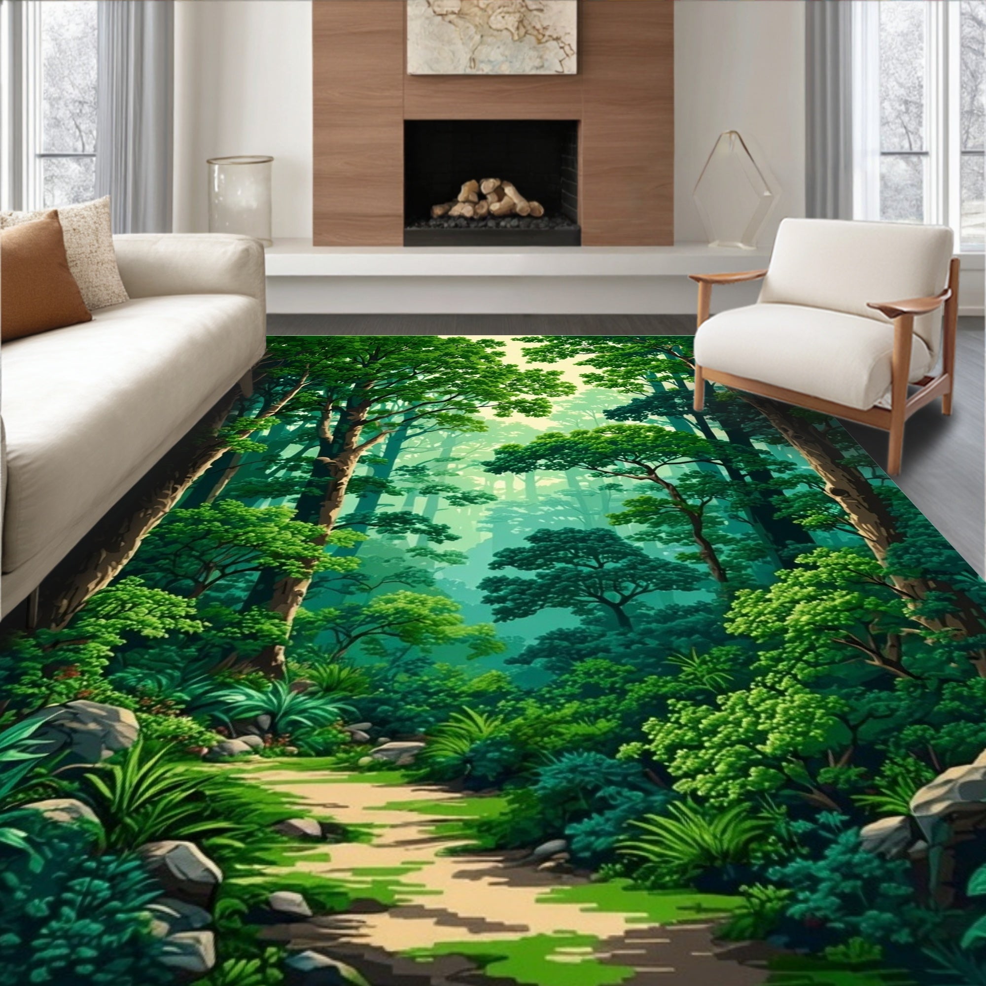 Lush Forest Woodland Path Rug