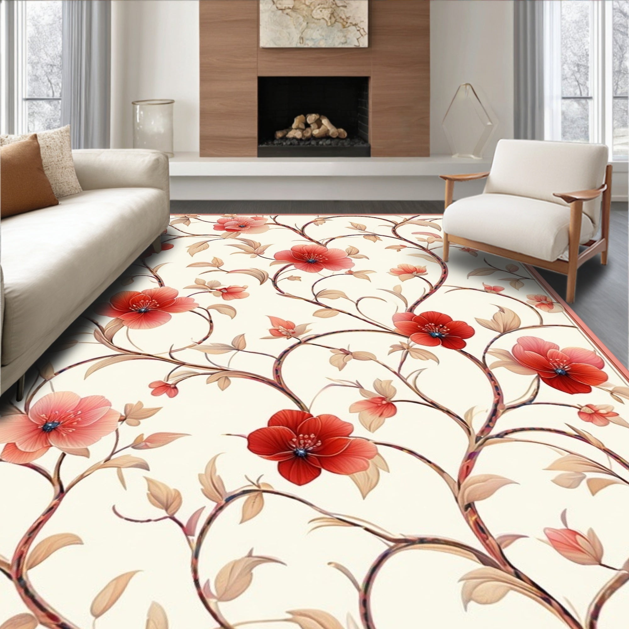 Elegant Floral Vine Serene Pattern Rug