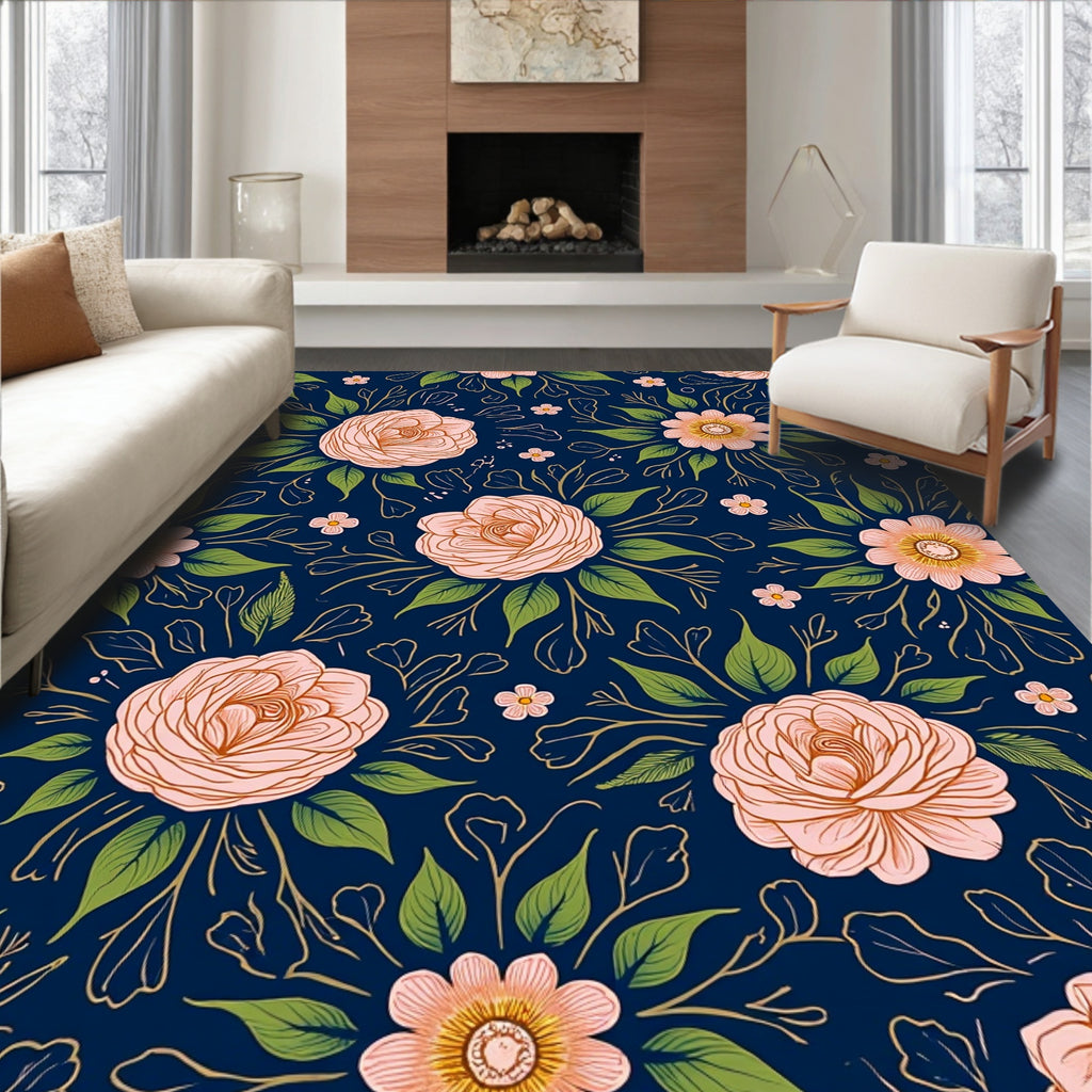 Vintage Rose Garden Floral Pattern Rug