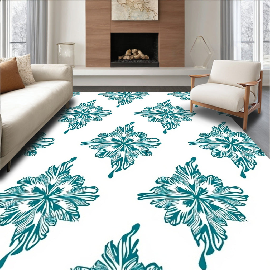 Teal Abstract Floral Whimsical Design Rug