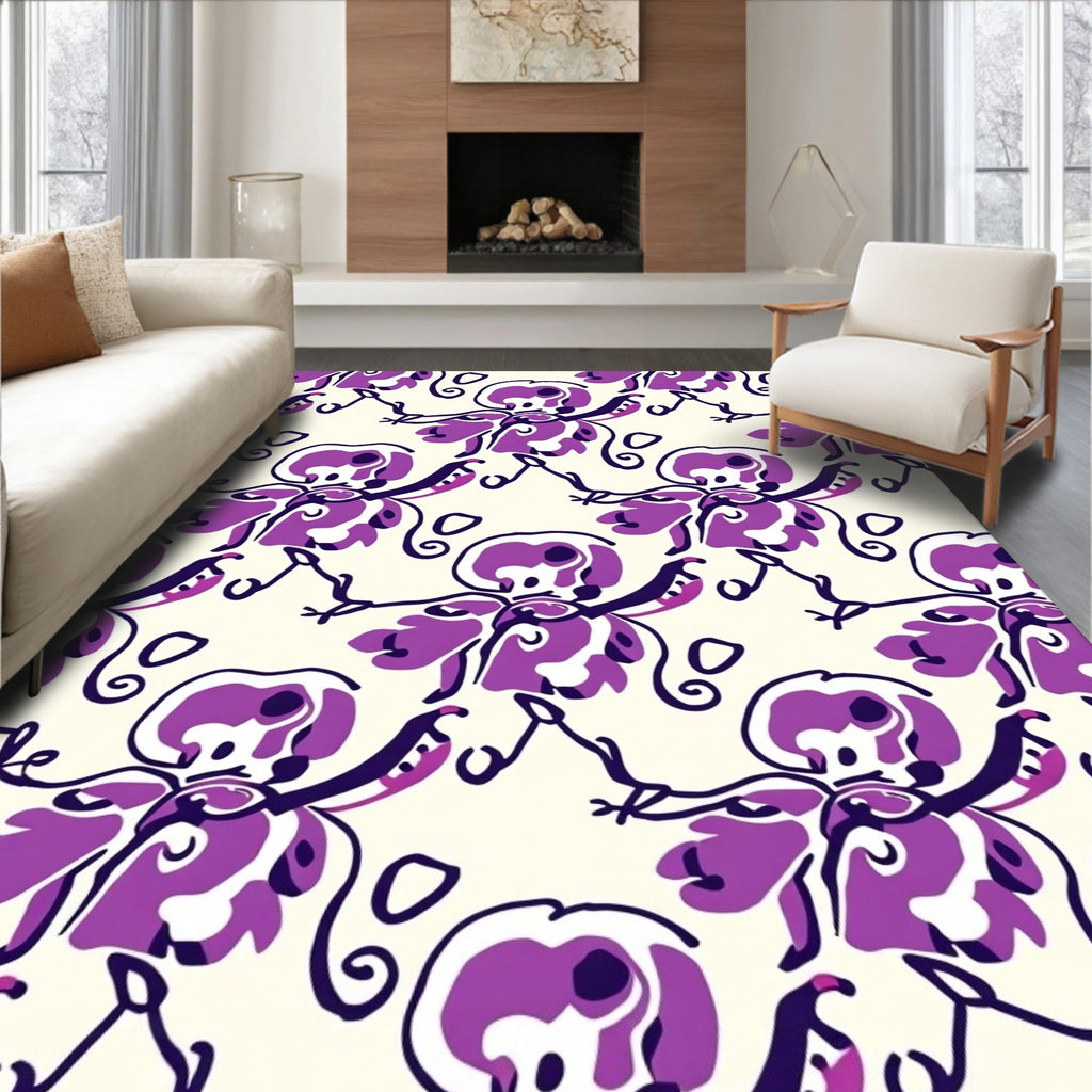 Abstract Purple Floral Whimsical Design Rug