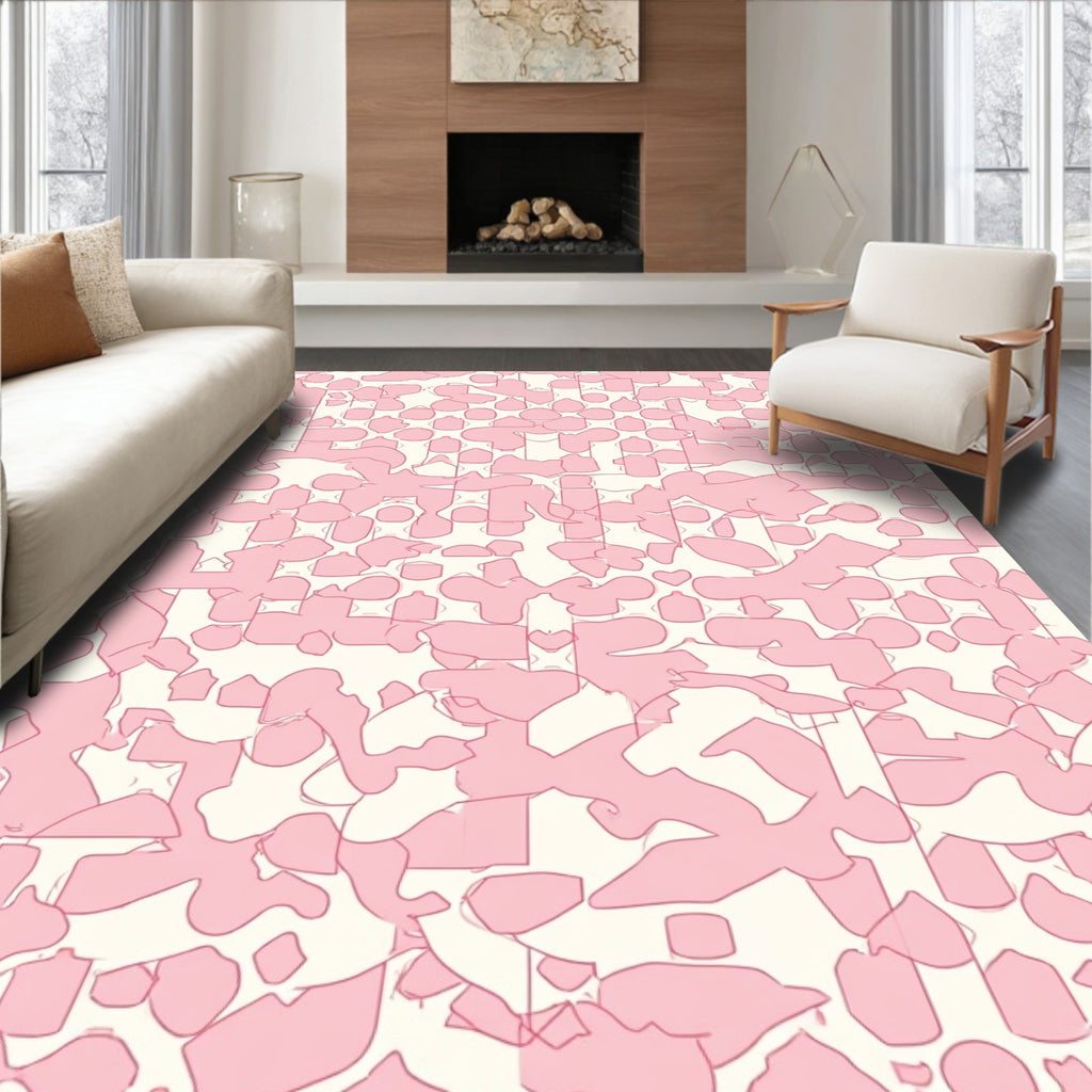 Pink Abstract Organic Grid Style Rug