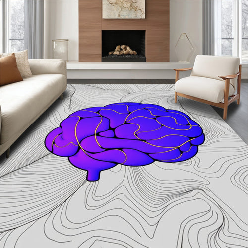 Abstract Brain Pattern With Gold Lines Rug