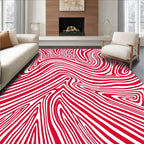 Crimson White Swirl Abstract Rug