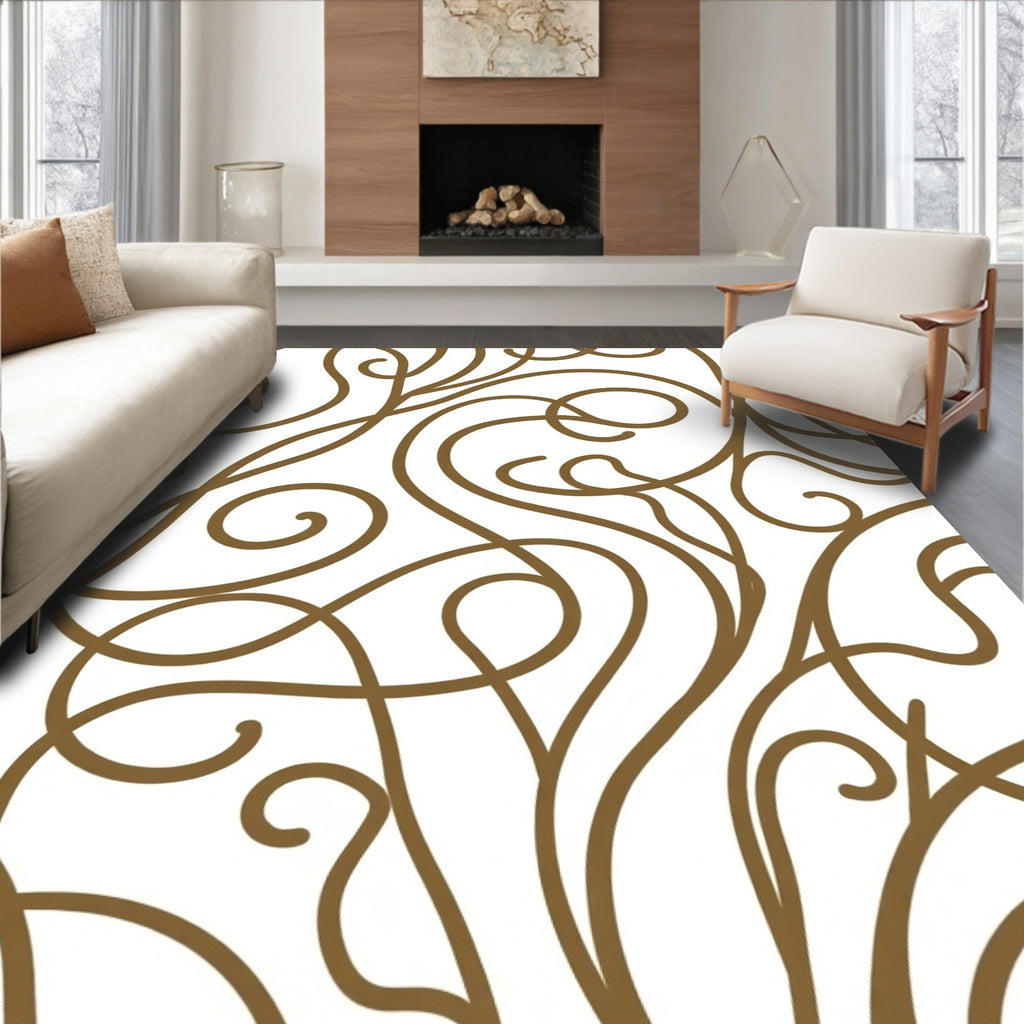Elegant Brown Swirl Pattern Rug
