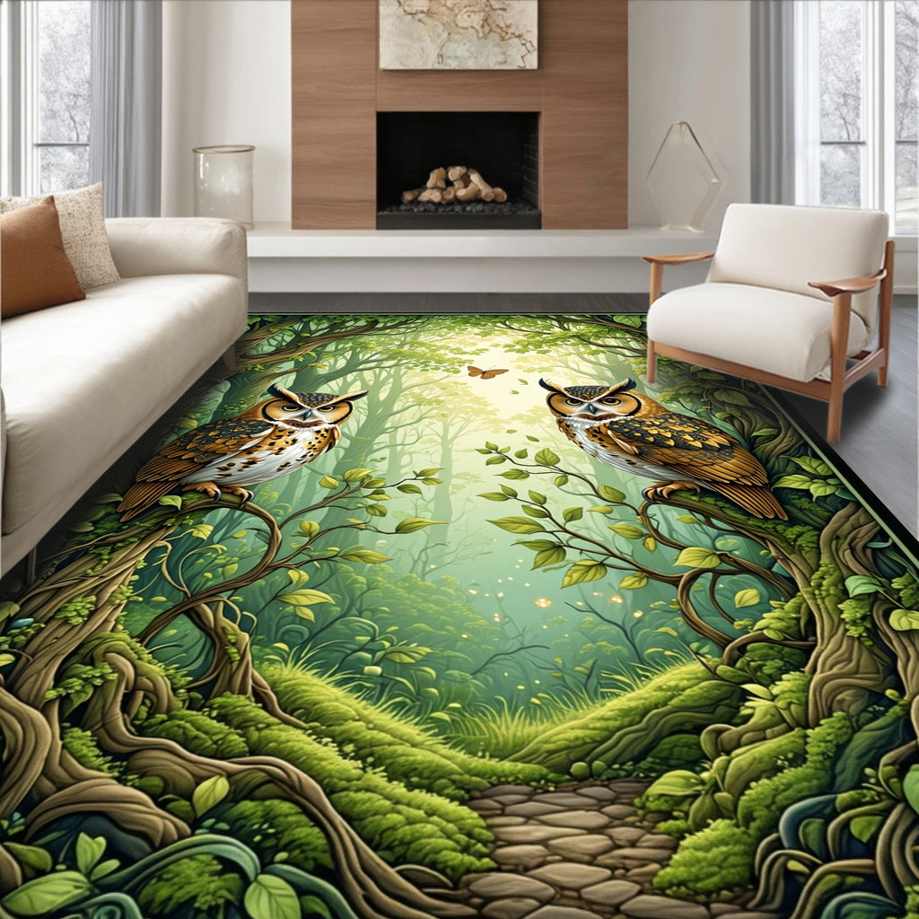 Enchanted Forest Owl Path Design Rug