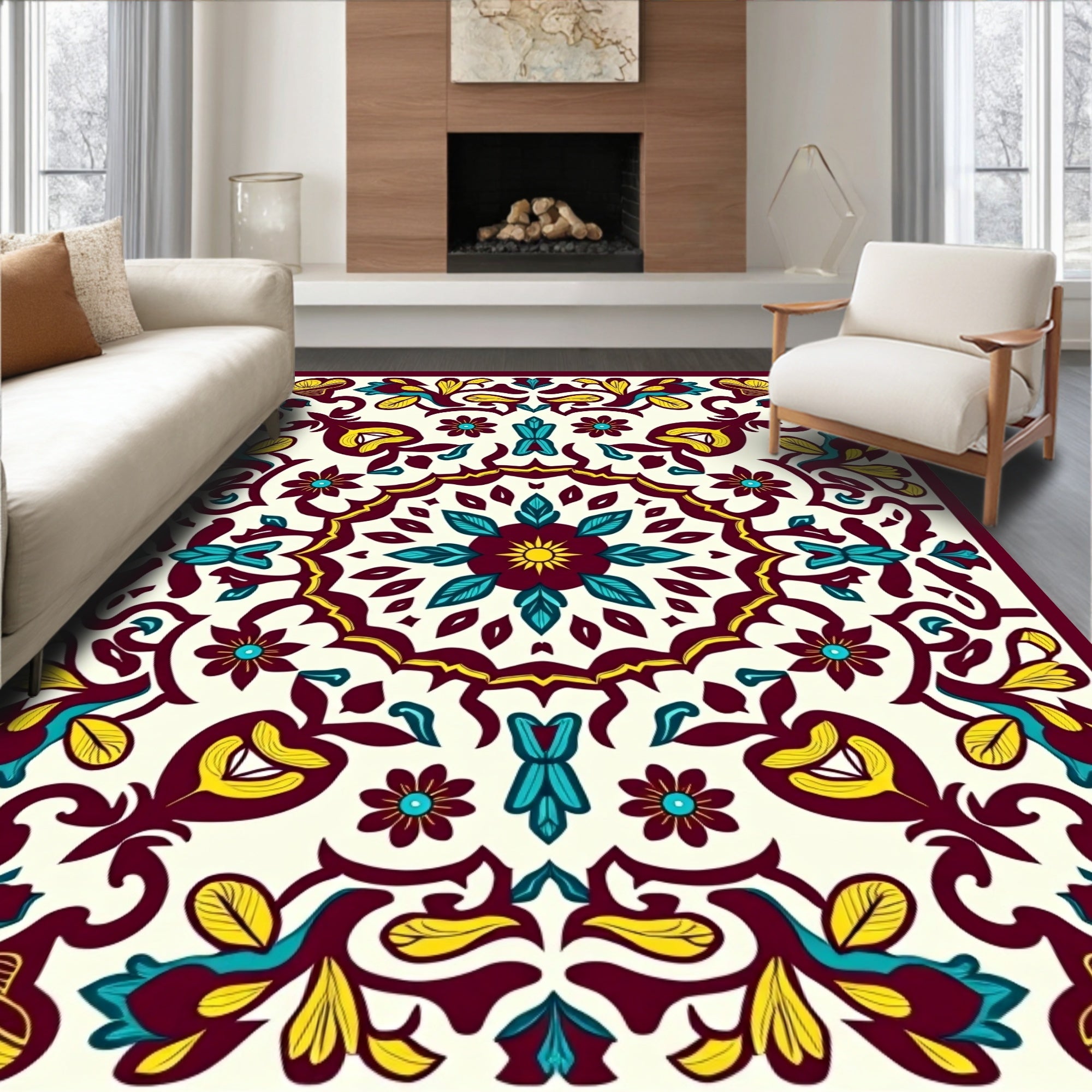 Ornate Floral Medallion Garden Design Rug