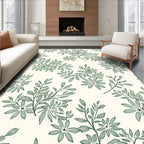 Delicate Green Floral Botanical Pattern Rug