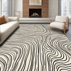 Flowing Abstract Black Beige Lines Rug