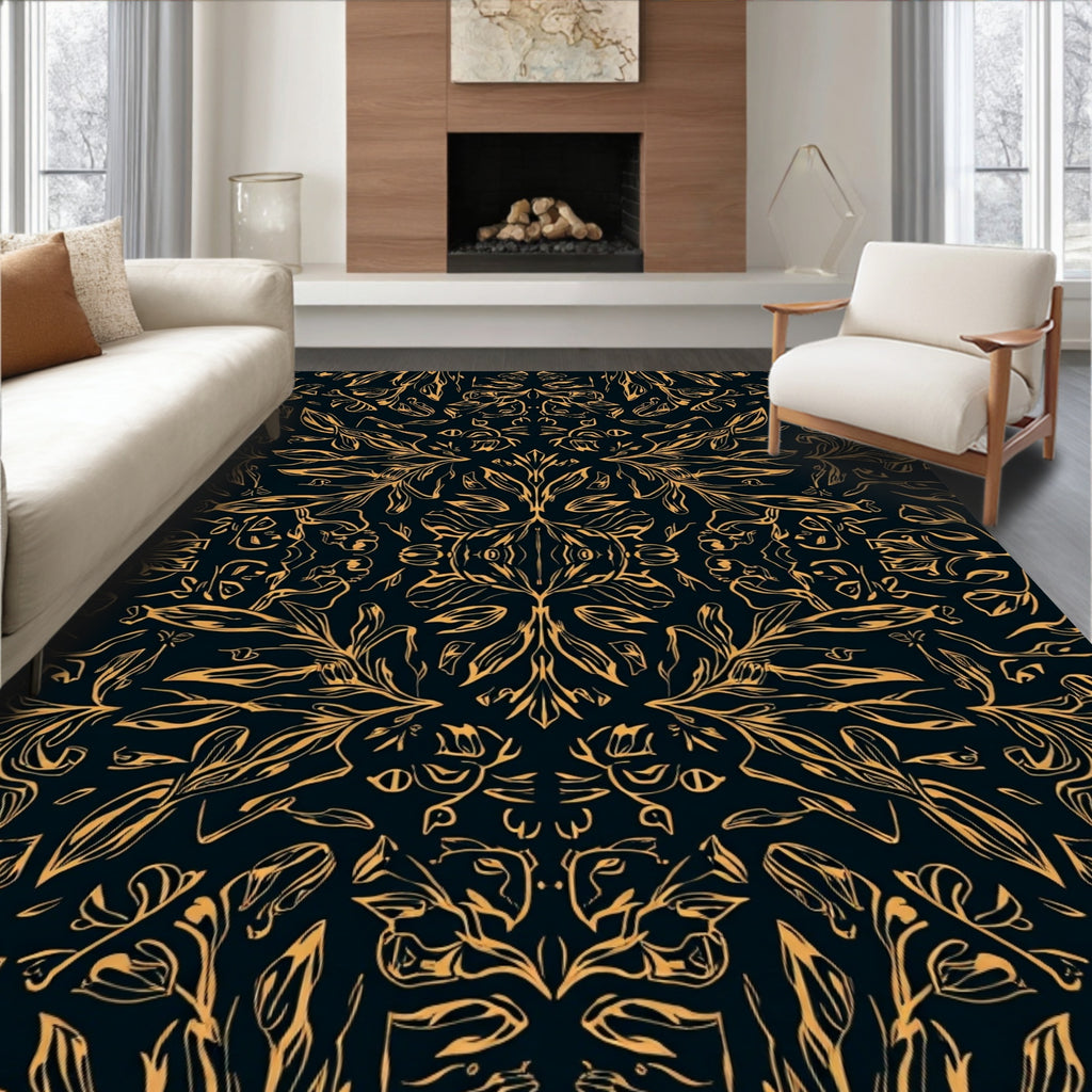 Elegant Orange Floral Symmetry Design Rug