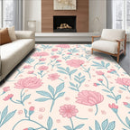 Pastel Pink Teal Floral Pattern Rug
