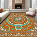 Mandala Border With Turquoise Accents Rug