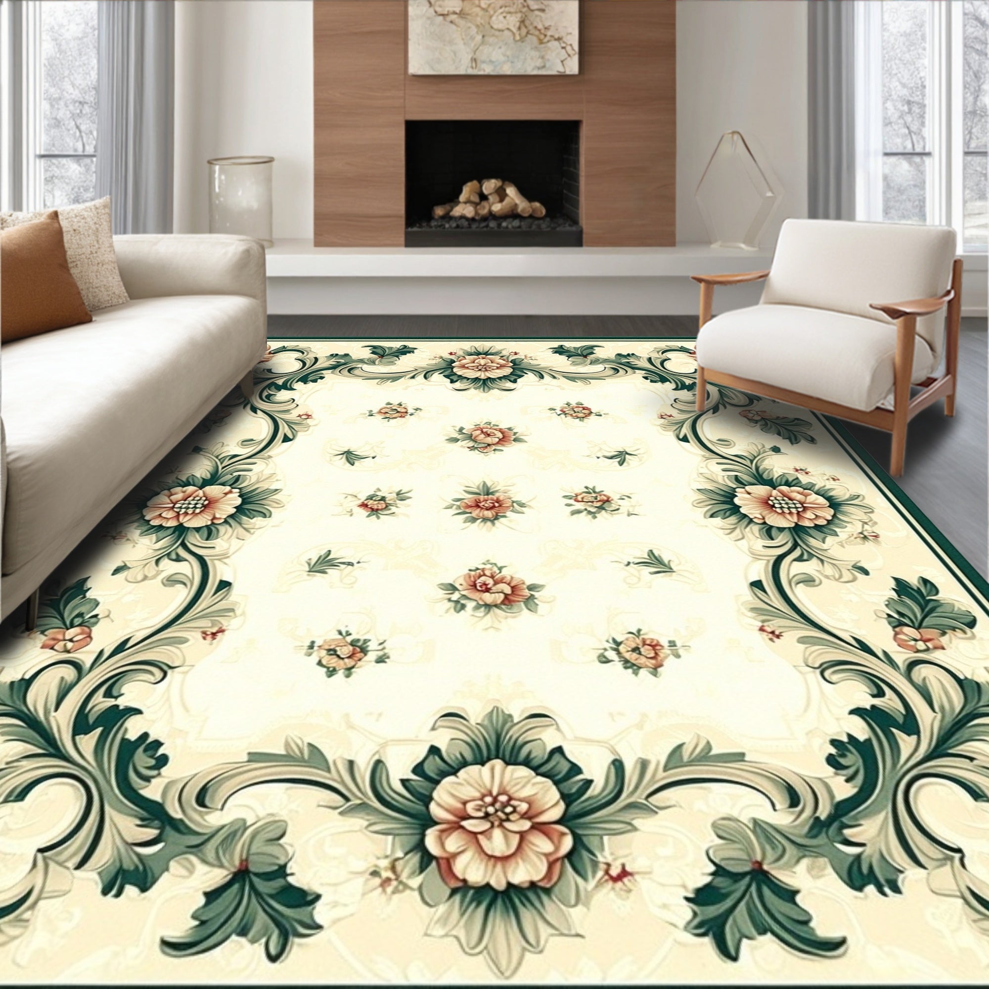 Vintage Floral Scroll Ornament Pattern Rug