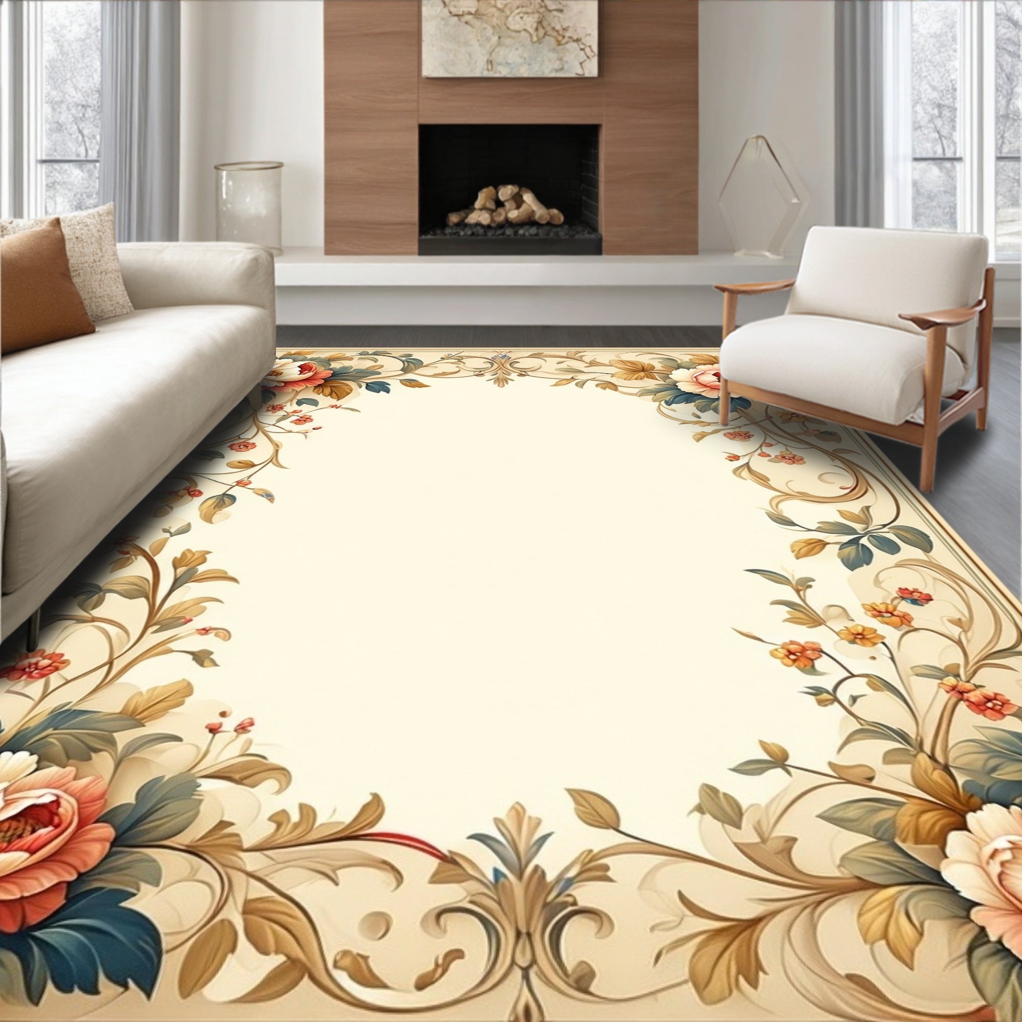 Vintage floral scrolls accent Rug