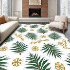 Green Leafy Branches Gold Flower Accents Rug
