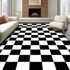 Bold Black White Checkered Pattern Rug
